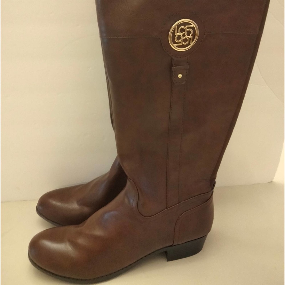 Liz Claiborne Brown Faux Leather riding boots Gold Logo Women Size 11